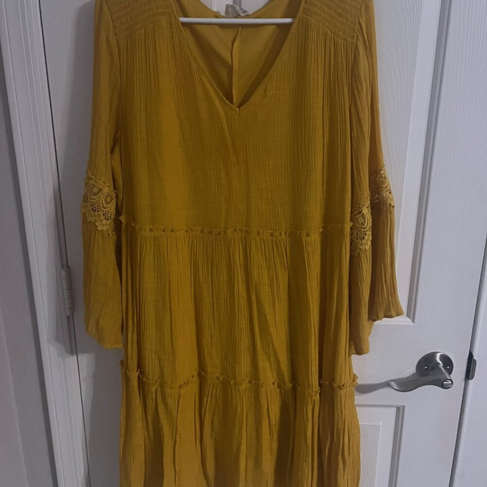 Gold / Yellow Long Bell Sleeve Knee length dress